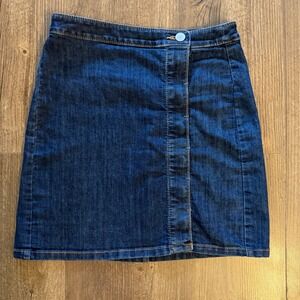 Loft Denim‎ Mini Skirt Dark Wash Button Fly A-Line Preppy Womens Petite Size 0P